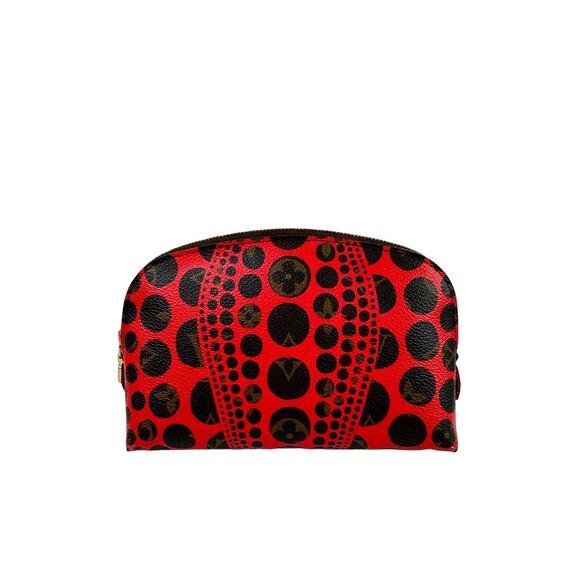 LOUIS VUITTON Kusama Red Black Cosmetic Pouch Leather Infinity Dots Inner Pocket - Picture 1 of 16